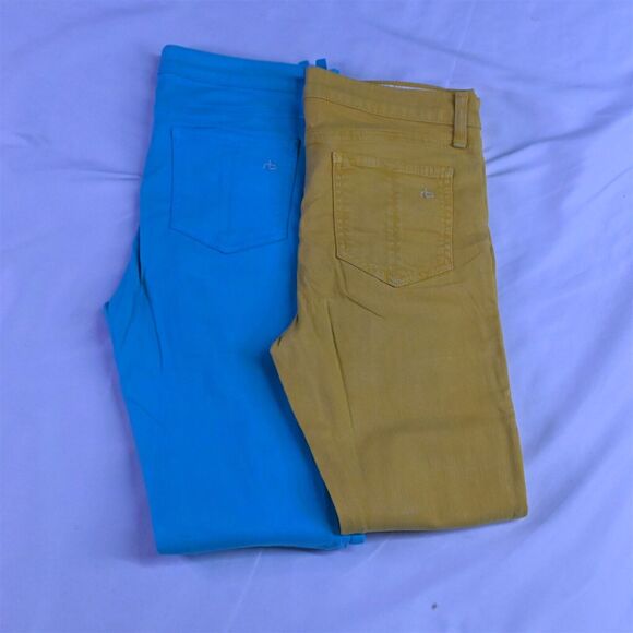 Lot 2 Rag + Bone 27 Zipper Capri Skinny Yellow Blue‎ Stretch Denim Womens Jeans - Picture 1 of 9